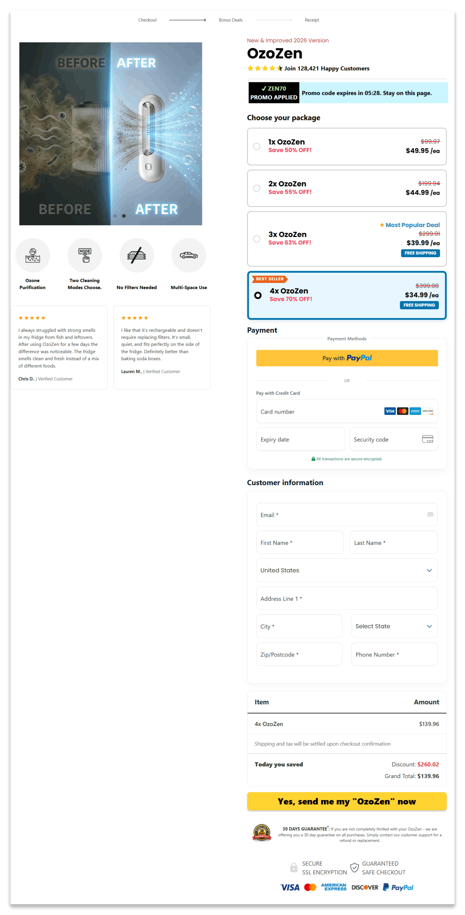 Ozozen Secure checkout page